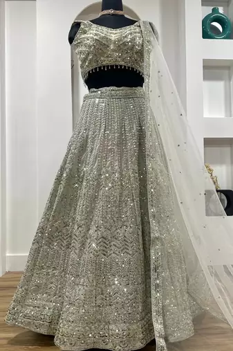 Grey Georgette Sequins Dori Work Lehenga Choli