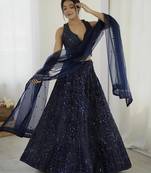Blue Net Sequins And Dori Work semi stitch Lehenga Choli