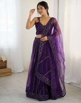 Purple Net Sequins Dori Work Lehenga Choli 1