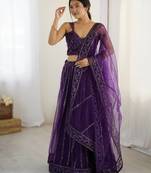 Purple Net Sequins Dori Work Lehenga Choli