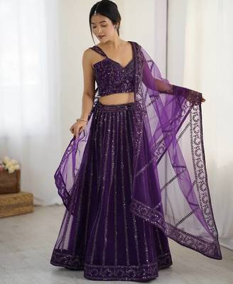 Purple Net Sequins Dori Work Lehenga Choli 2