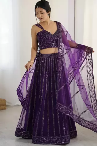 Purple Net Sequins Dori Work Lehenga Choli