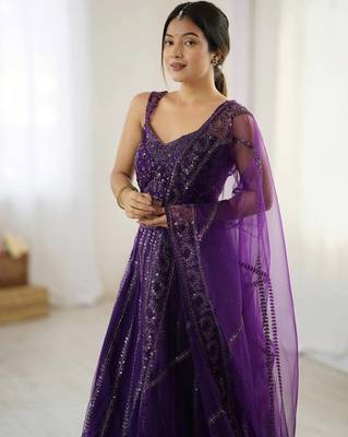 Purple Net Sequins Dori Work Lehenga Choli 3