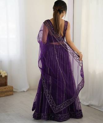 Purple Net Sequins Dori Work Lehenga Choli 4