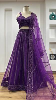Purple Net Sequins Dori Work Lehenga Choli 5