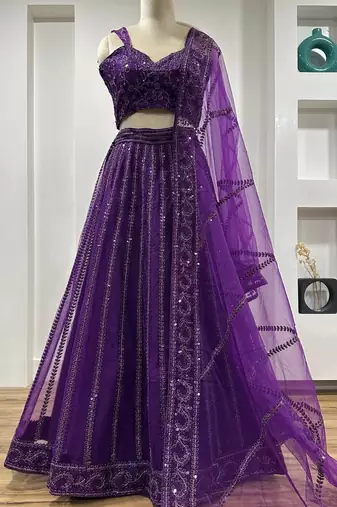 Purple Net Sequins Dori Work Lehenga Choli