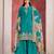 Turquoise embroidered chinon silk free size stitched sharara suit