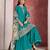 Turquoise embroidered chinon silk free size stitched sharara suit