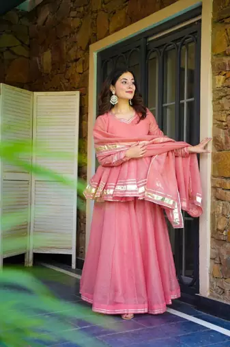 Floral Pink Sharara Suit Set With Dupatta Ethnic Wear Suit Set Festival Wear Dress