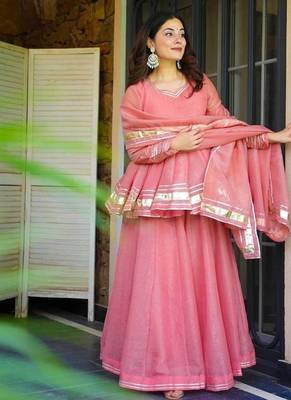 Floral Pink Sharara Suit Set With Dupatta Ethnic Wear Suit Set Festival Wear Dress 1