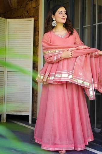 Floral Pink Sharara Suit Set With Dupatta Ethnic Wear Suit Set Festival Wear Dress