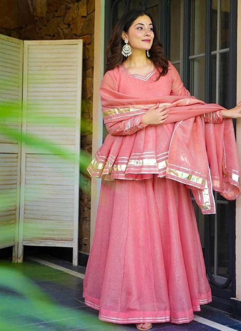 Floral Pink Sharara Suit Set With Dupatta Ethnic Wear Suit Set Festival Wear Dress