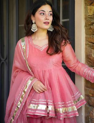 Floral Pink Sharara Suit Set With Dupatta Ethnic Wear Suit Set Festival Wear Dress 2