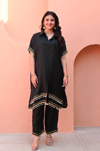Black Color Kurta With Bottom Gota Work Kurta Set Party Wear Dress