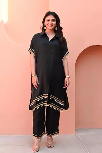 Black Color Kurta With Bottom Gota Work Kurta Set Party Wear Dress