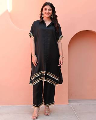 Black embroidered Kurta With Bottom Gota Work Kurta Set Party Wear Dress 1