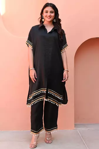Black Color Kurta With Bottom Gota Work Kurta Set Party Wear Dress