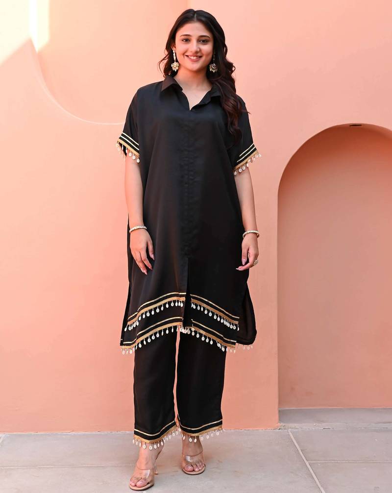 Black Color Kurta With Bottom Gota Work Kurta Set Party Wear Dress