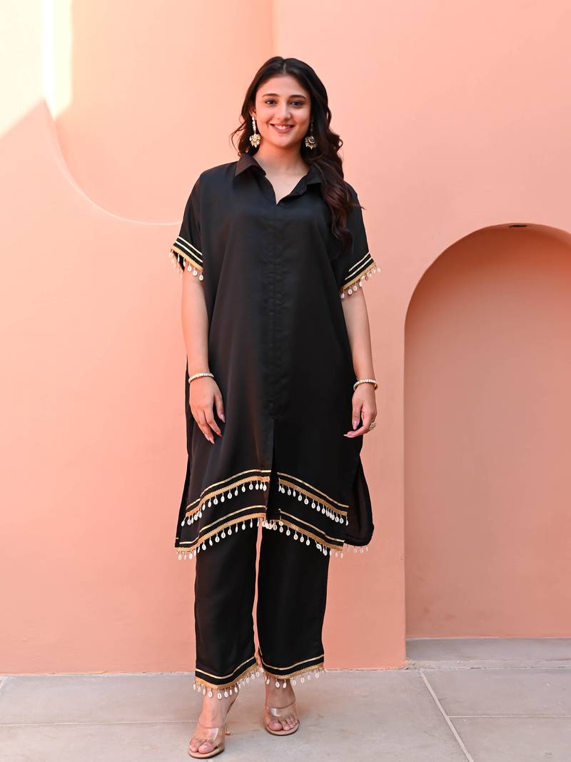 Black Color Kurta With Bottom Gota Work Kurta Set Party Wear Dress