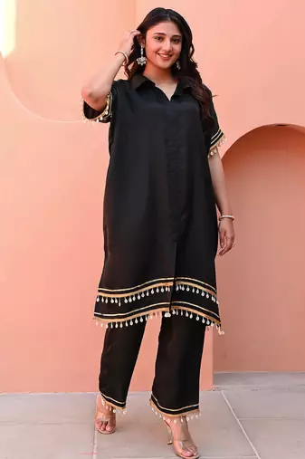 Black embroidered Kurta With Bottom Gota Work Kurta Set Party Wear Dress