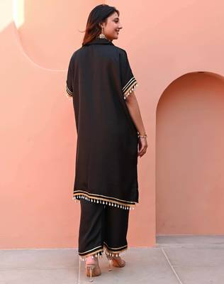 Black embroidered Kurta With Bottom Gota Work Kurta Set Party Wear Dress 4