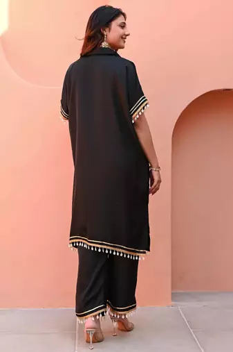 Black embroidered Kurta With Bottom Gota Work Kurta Set Party Wear Dress
