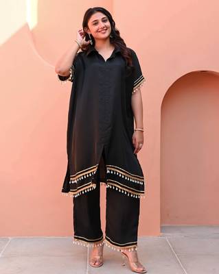 Black embroidered Kurta With Bottom Gota Work Kurta Set Party Wear Dress 5