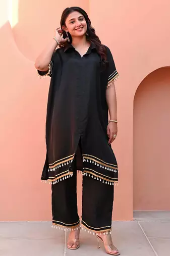 Black embroidered Kurta With Bottom Gota Work Kurta Set Party Wear Dress