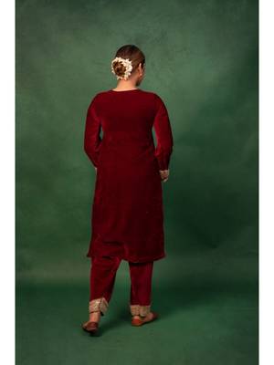 Red embroidered Velvet Heavy Suit Set Gotta Work Suit Set With Dupatta Wedding Wear Dress 2