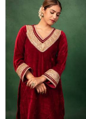 Red embroidered Velvet Heavy Suit Set Gotta Work Suit Set With Dupatta Wedding Wear Dress 5