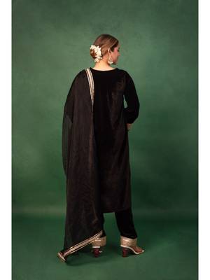 Black Velvet Gotta Work Kurta and Pant with Dupatta Wedding Wear Suit Set Designer Suit Set 2