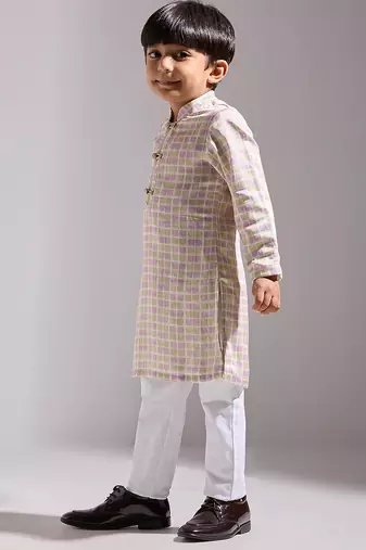 Multicolor printed satin kurta
