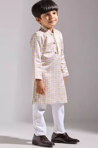 Multicolor printed satin kurta