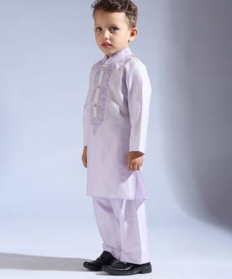 Purple embroidered silk kurta pyjama 1
