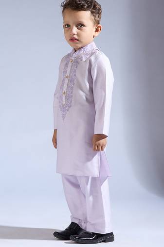 Purple embroidered silk kurta pyjama