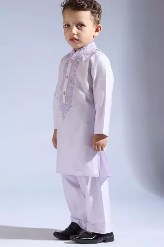 Purple embroidered silk kurta pyjama