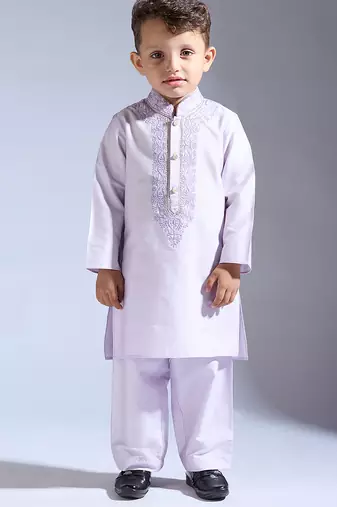 Purple embroidered silk kurta pyjama