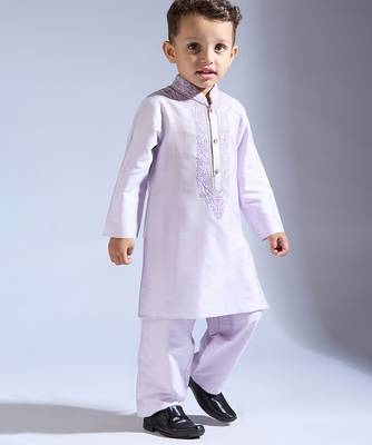 Purple embroidered silk kurta pyjama 4
