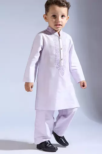Purple embroidered silk kurta pyjama