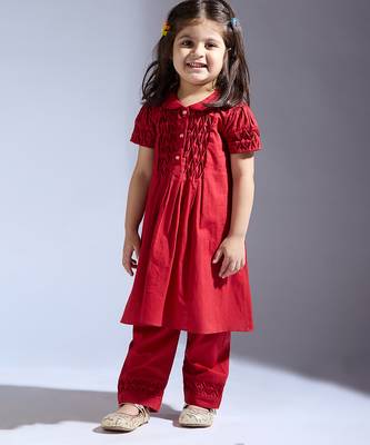 Red plain silk co ord set 1