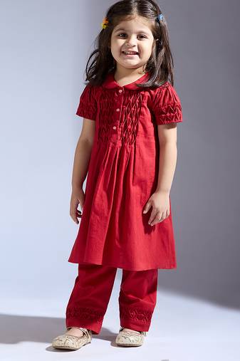 Red plain silk co ord set