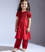 Red plain silk co ord set