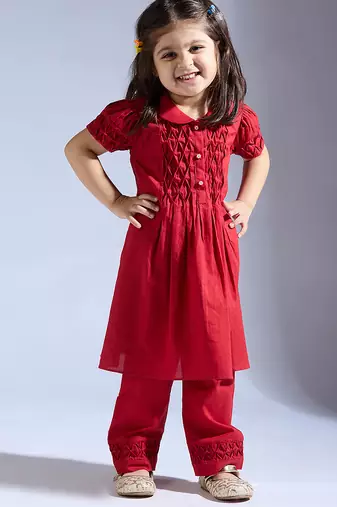 Red plain silk co ord set
