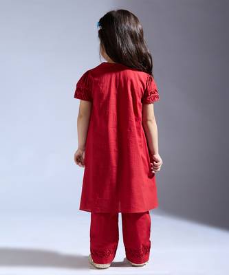 Red plain silk co ord set 3
