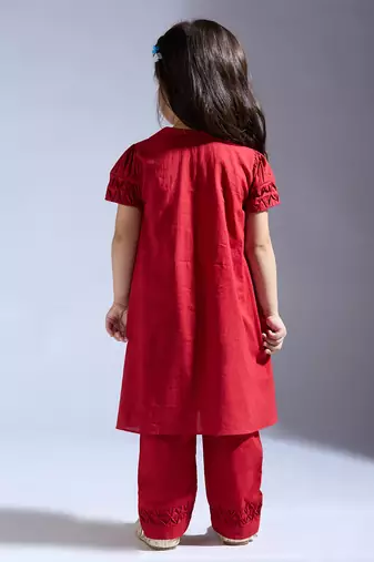 Red plain silk co ord set