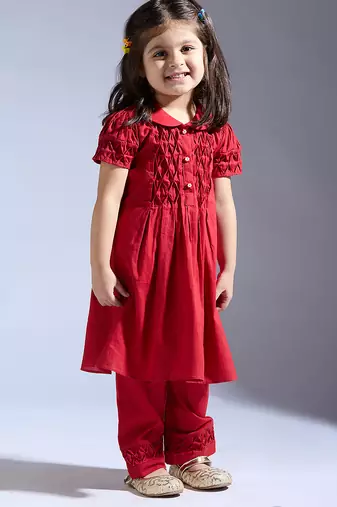 Red plain silk co ord set