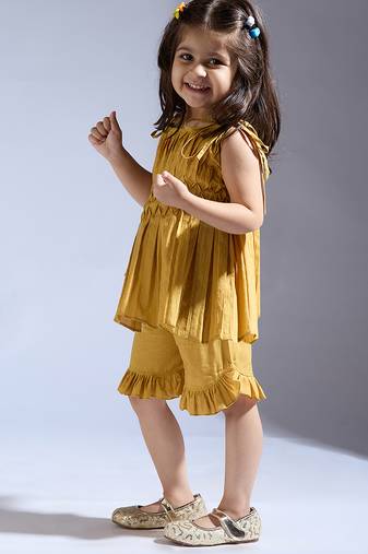 Yellow plain silk co ord set