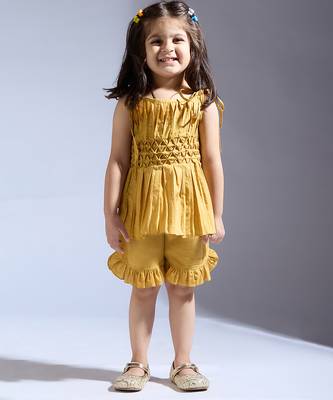 Yellow plain silk co ord set 1