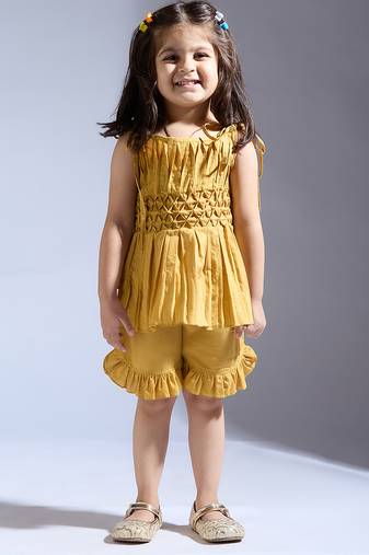 Yellow plain silk co ord set