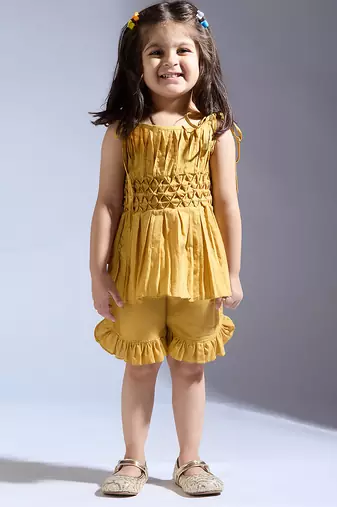 Yellow plain silk co ord set